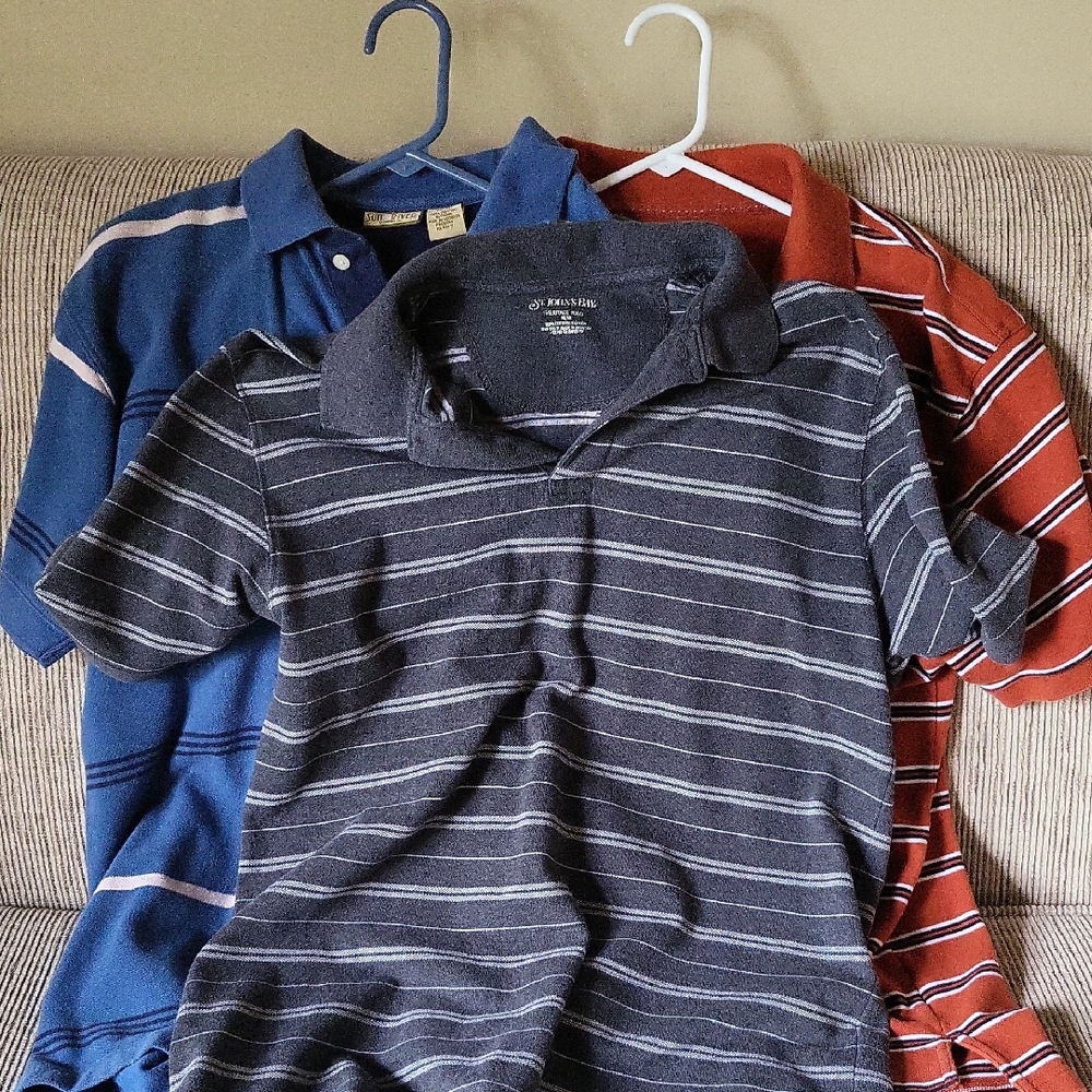 Lot Of 3 Men's Short Sleeve Striped Polo Shirts